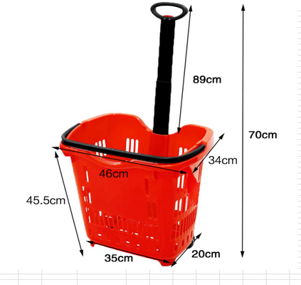 Supermarket Handheld Grocery Basket With Wheels 350×250×185mm ISO9001 Certificate