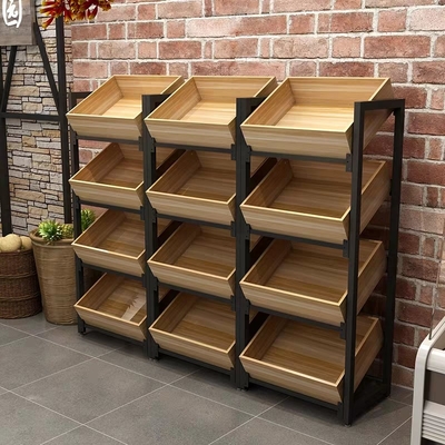 Light Duty Fruit Display Shelf Single Double Sided Wooden Box Display