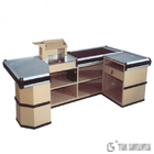 Stainless Steel Supermarket Cash Counter Table Wooden Grain Color