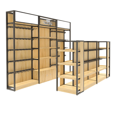 Wooden Steel Supermarket Display Racks L250×W66×H150cm Dimension