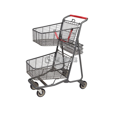 Metal Wire Retail Shopping Carts 25L , TGL Double Basket Shopping Trolley 910mm height