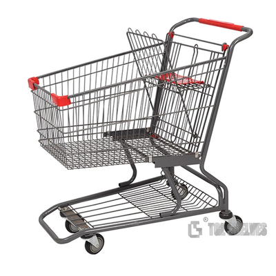 Metal Wire Retail Shopping Carts 25L , TGL Double Basket Shopping Trolley 910mm height