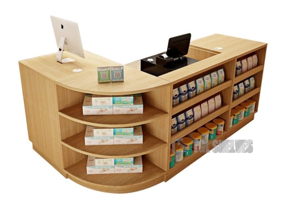 Customizable Supermarket Checkout Counter MDF Wood Grocery Shop Cashier Desk