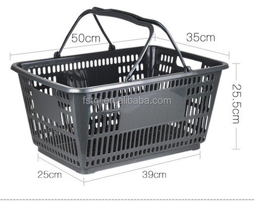 Supermarket Shopping Basket Plastic 20L for Hypermarket in Red/Blue/Green/Gray