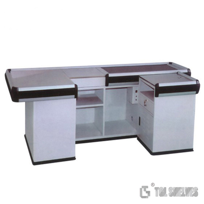 Stainless Steel Supermarket Cash Counter Table Wooden Grain Color