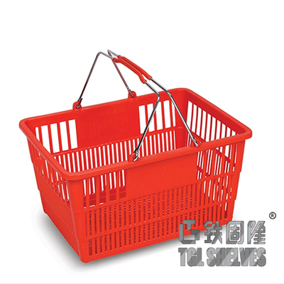 Red Plastic Grocery Basket , Supermarket Hand Basket 35×25×18.5cm