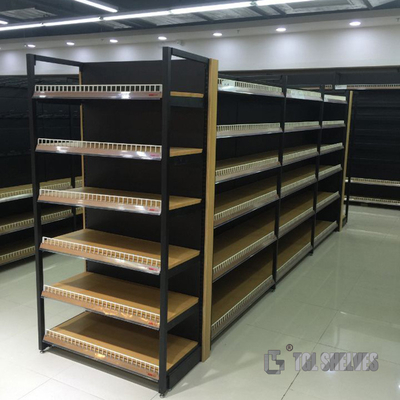 Supermarket TGL Gondola Shelf Rack Double Sided wooden Surface