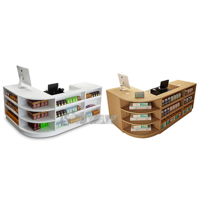 Customizable Supermarket Checkout Counter MDF Wood Grocery Shop Cashier Desk