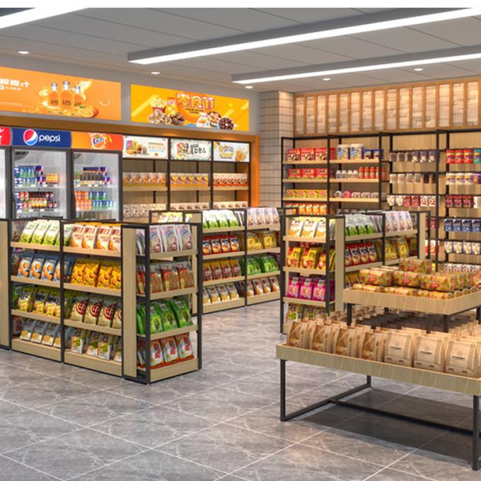 16mm Thick Wooden Convenience Store Display Shelves Light Duty Gondola